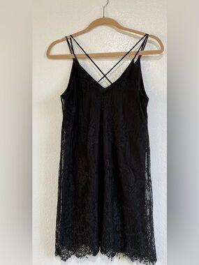 Lush Black Lace Slip Dress with Crisscross Straps
